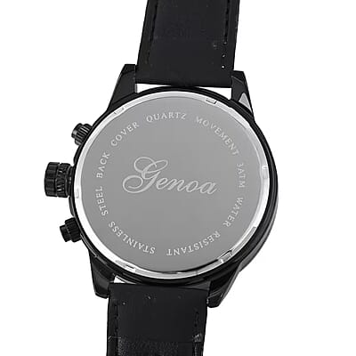 Genoa Multifunctional Quartz Movement Watch with Black Leather Strap (47mm) (5.25-7.25 Inches)