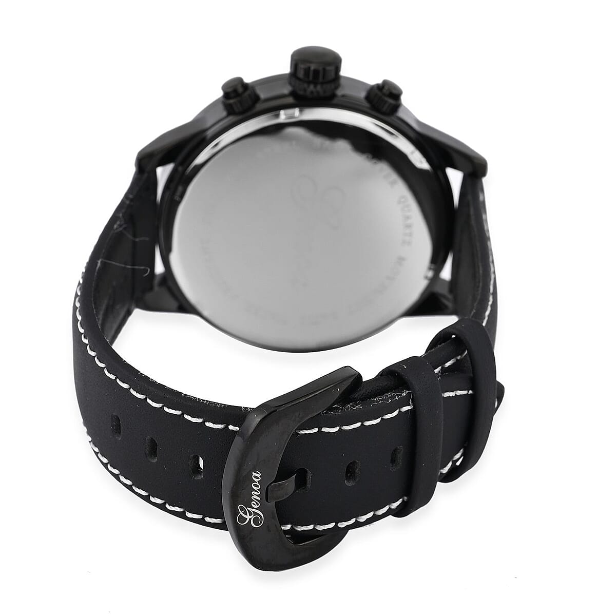 Genoa Multifunctional Quartz Movement Watch with Black Leather Strap (47mm) (5.25-7.25 Inches) image number 5