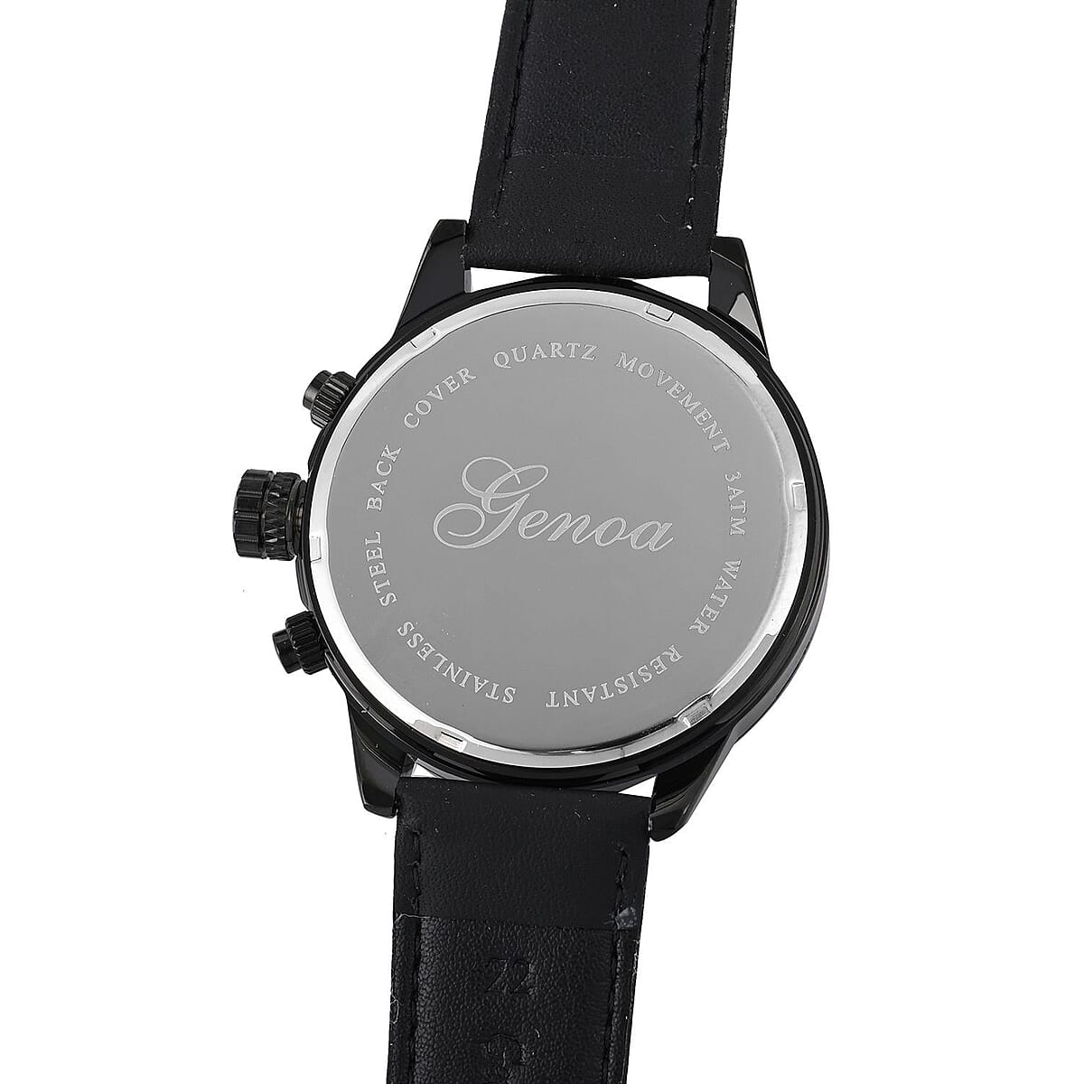 Genoa Multifunctional Quartz Movement Watch with Black Leather Strap (47mm) (5.25-7.25 Inches) image number 6