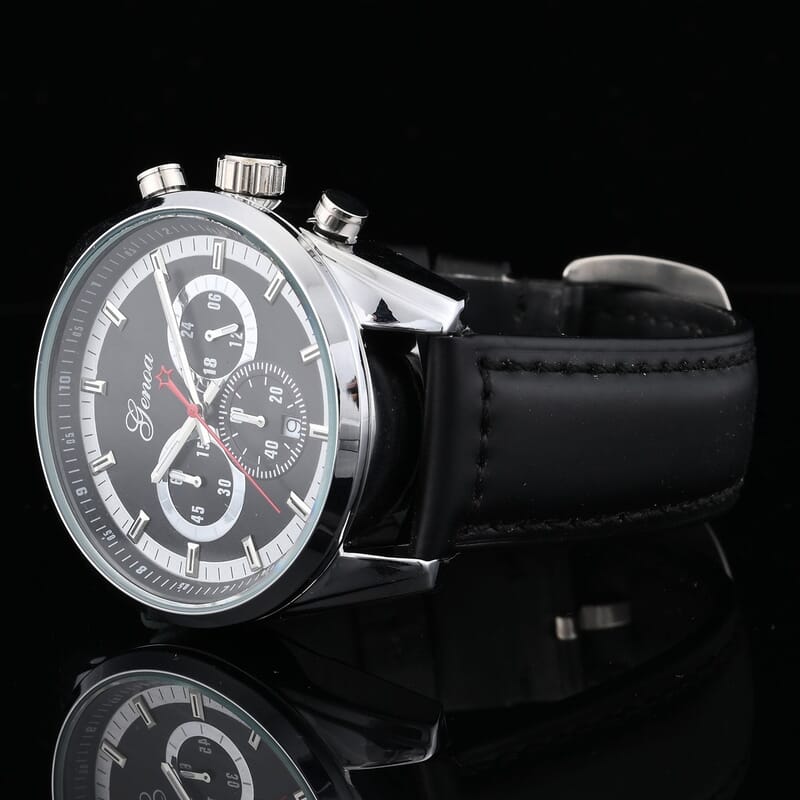 Genoa Multifunctional quartz Movement Watch with Black Leather Strap (44.20 mm) (5.25-7.50 Inches)