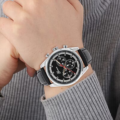 Genoa Multifunctional quartz Movement Watch with Black Leather Strap (44.20 mm) (5.25-7.50 Inches)