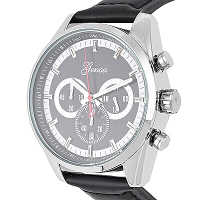 Genoa Multifunctional quartz Movement Watch with Black Leather Strap (44.20 mm) (5.25-7.50 Inches)