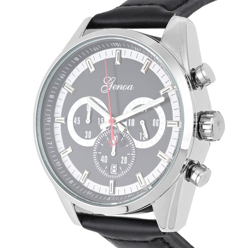 Genoa Multifunctional quartz Movement Watch with Black Leather Strap (44.20 mm) (5.25-7.50 Inches)