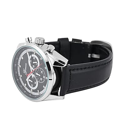 Genoa Multifunctional quartz Movement Watch with Black Leather Strap (44.20 mm) (5.25-7.50 Inches)
