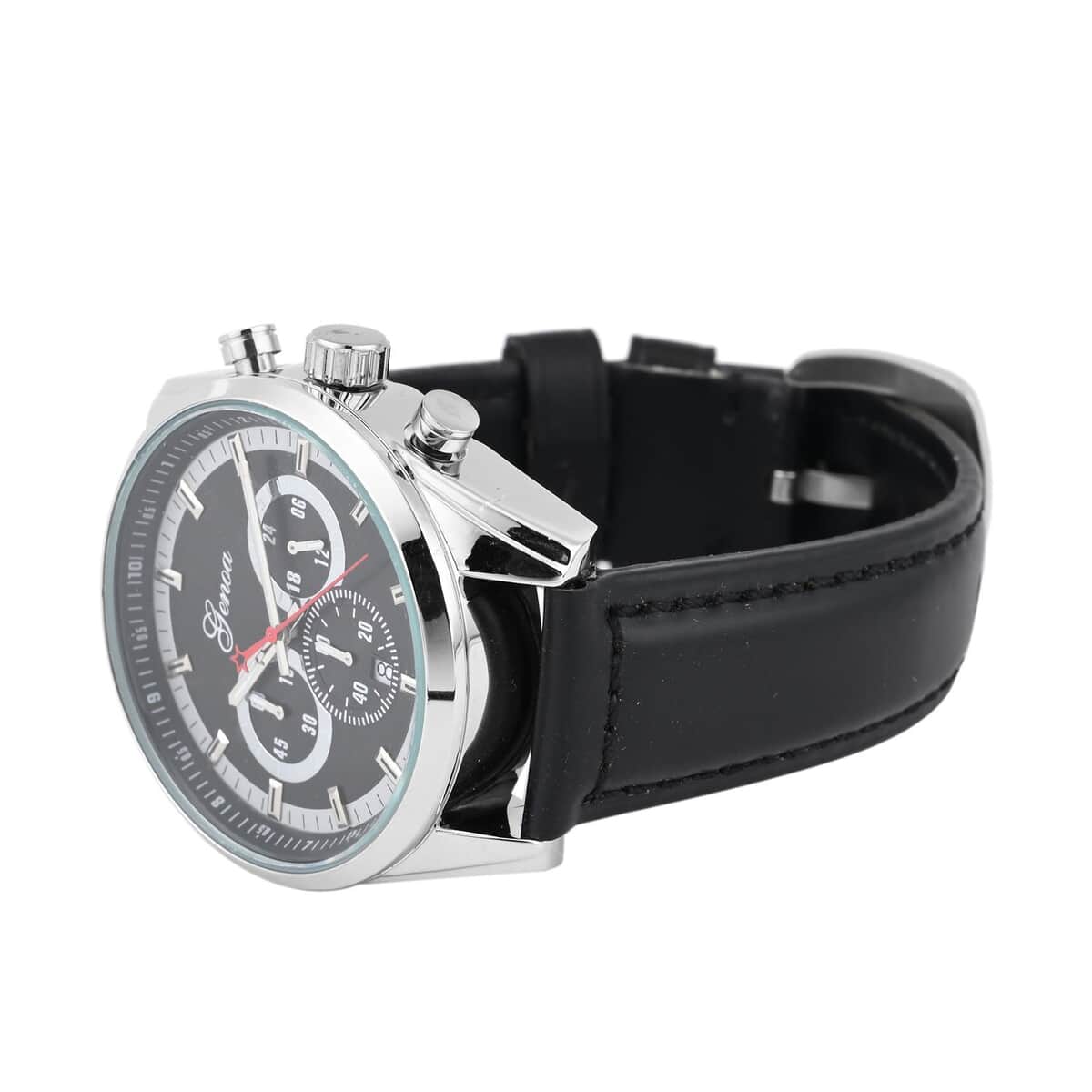 Genoa Multifunctional quartz Movement Watch with Black Leather Strap (44.20 mm) (5.25-7.50 Inches) image number 4