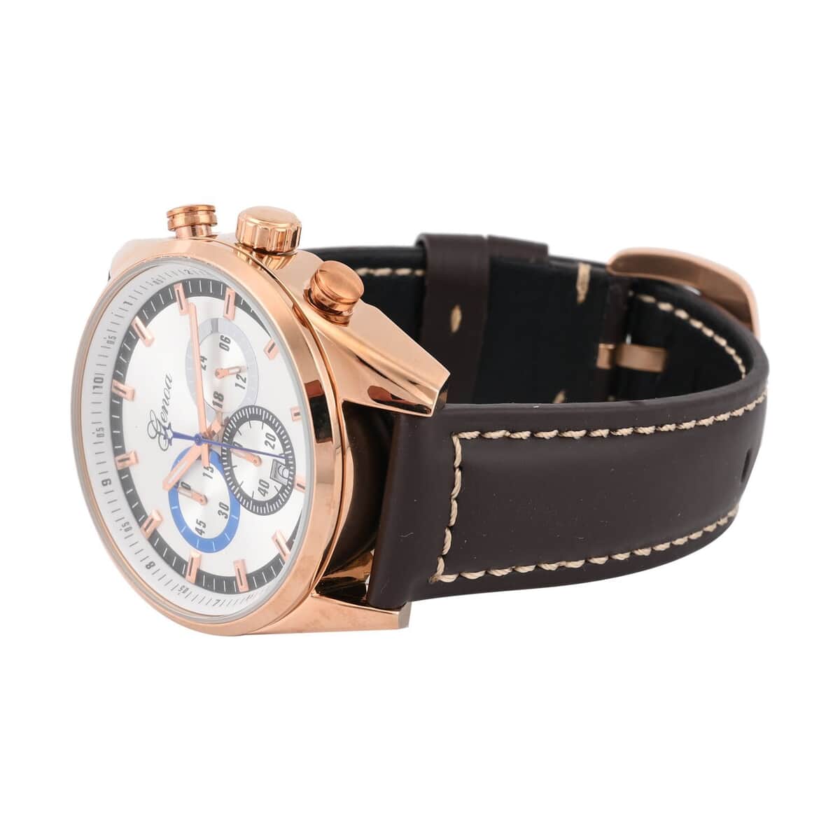Genoa Multifunctional quartz Movement Watch with Brown Leather Strap (44.20 mm) (5.25-7.50 Inches) image number 4