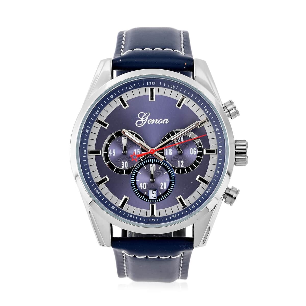 Genoa Multifunctional quartz Movement Watch with Navy Blue Leather Strap (44.20 mm) (5.25-7.50 Inches) image number 0