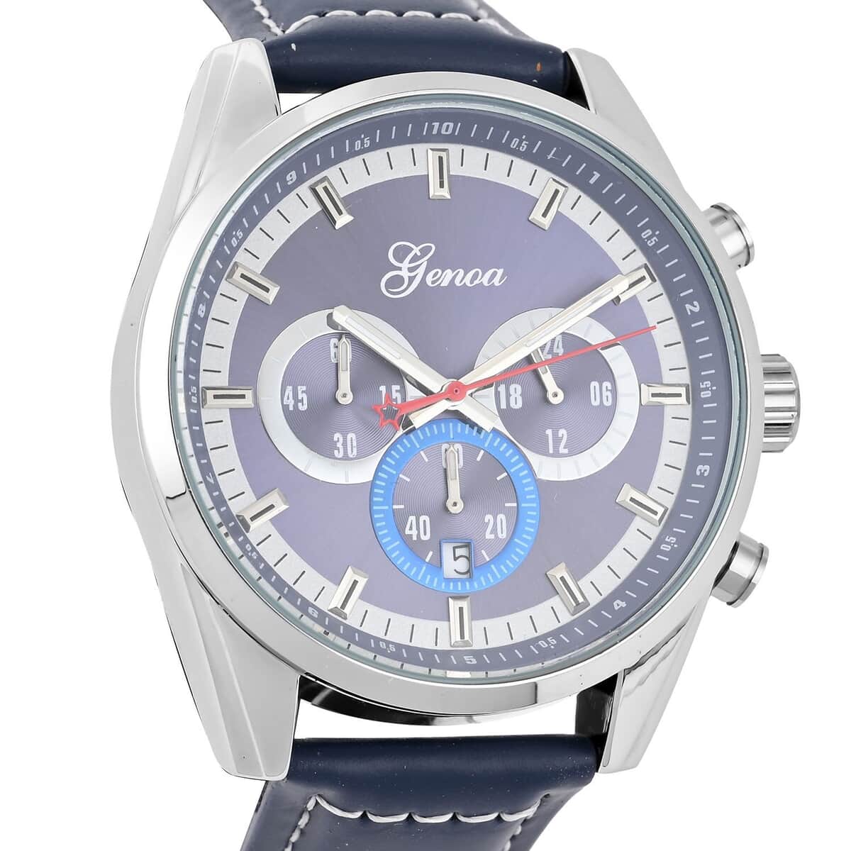 Genoa Multifunctional quartz Movement Watch with Navy Blue Leather Strap (44.20 mm) (5.25-7.50 Inches) image number 3