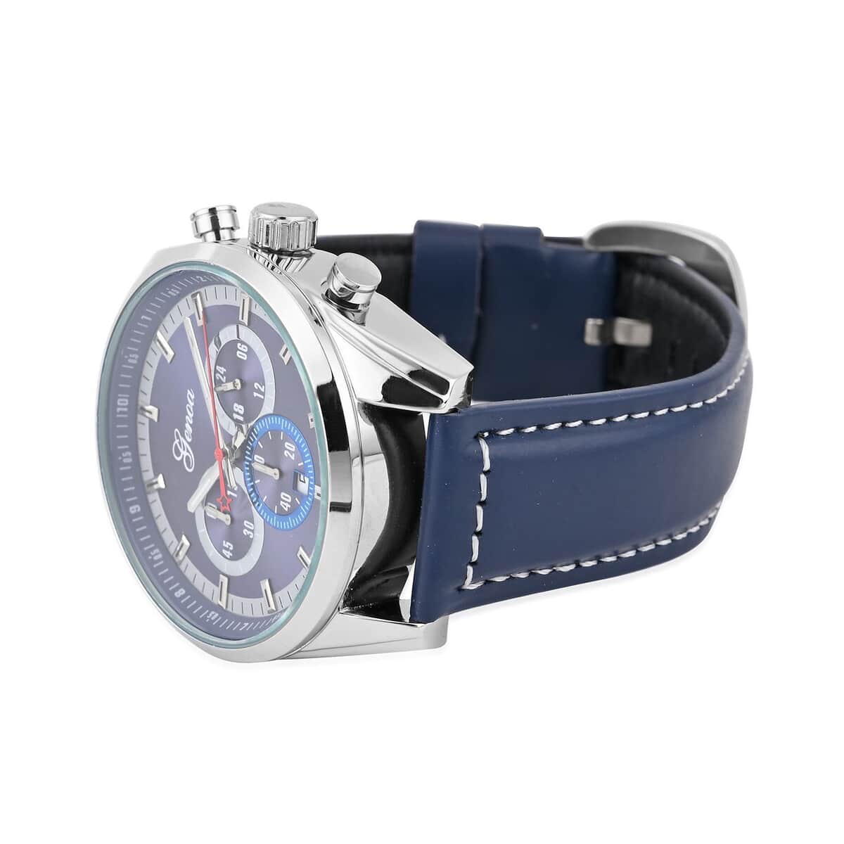 Genoa Multifunctional quartz Movement Watch with Navy Blue Leather Strap (44.20 mm) (5.25-7.50 Inches) image number 4