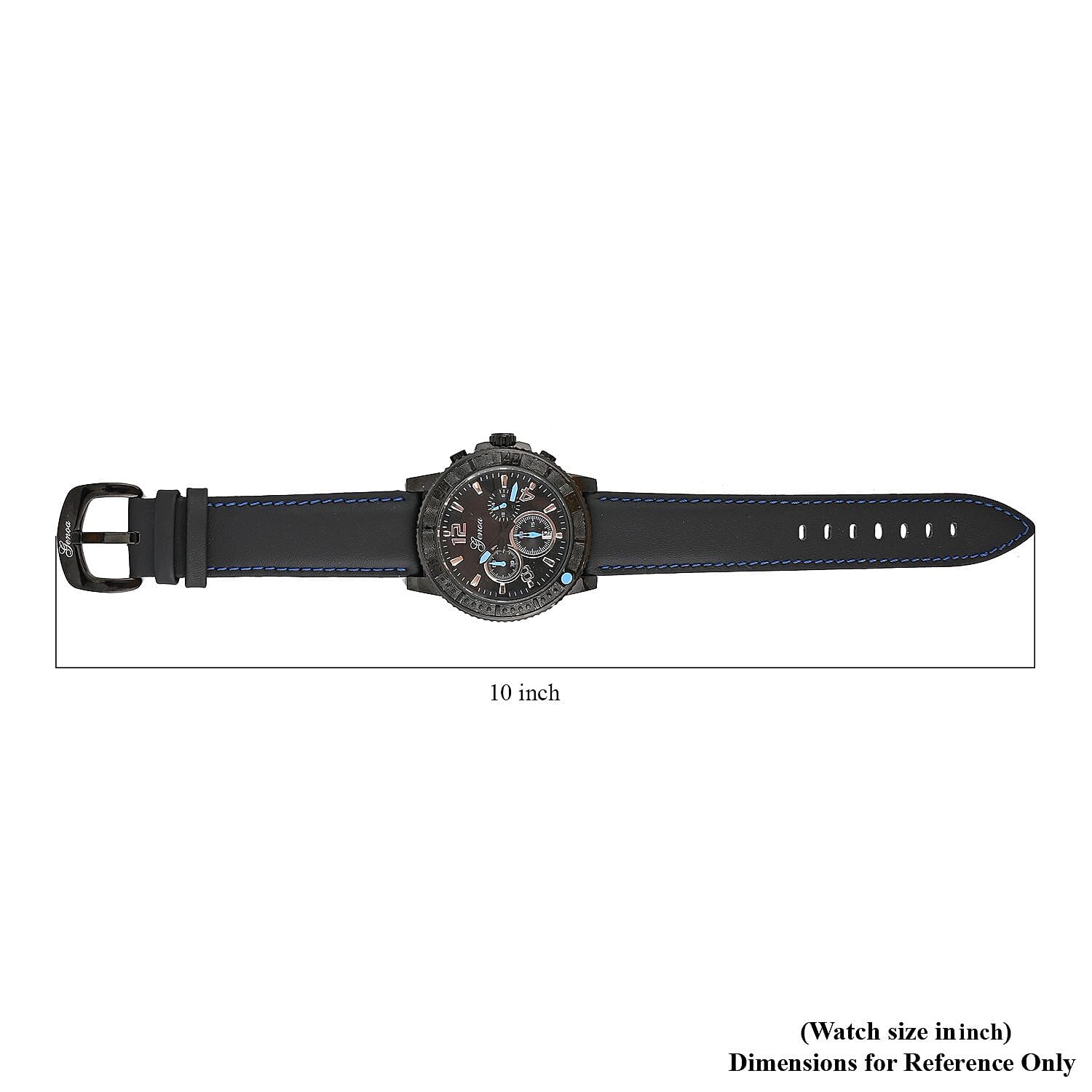 Genoa Multifunctional Quartz Movement Watch with Blue Line and Black Leather Strap (45mm) (8.0-9.25Inches)
