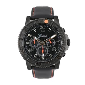 Genoa Multifunctional Quartz Movement Watch with Orange Line and Black Leather Strap (45mm) (8.0-9.25Inches)