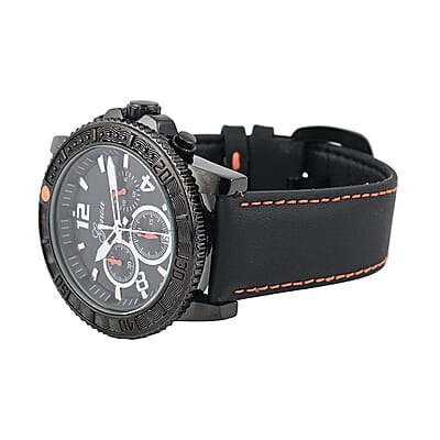 Genoa Multifunctional Quartz Movement Watch with Orange Line and Black Leather Strap (45mm) (8.0-9.25Inches)