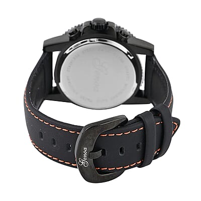 Genoa Multifunctional Quartz Movement Watch with Orange Line and Black Leather Strap (45mm) (8.0-9.25Inches)