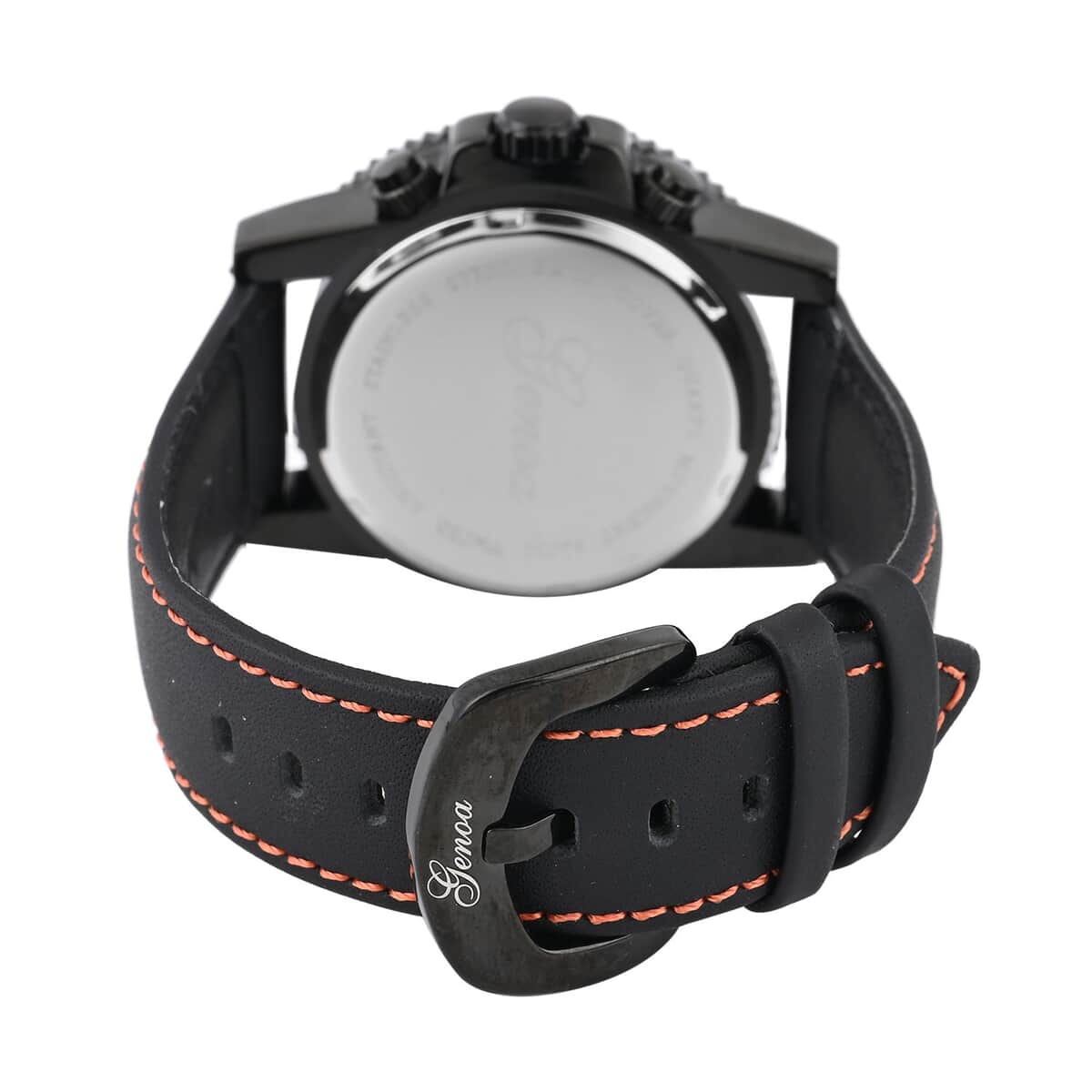 Genoa Multifunctional Quartz Movement Watch with Orange Line and Black Leather Strap (45mm) (8.0-9.25Inches) image number 5