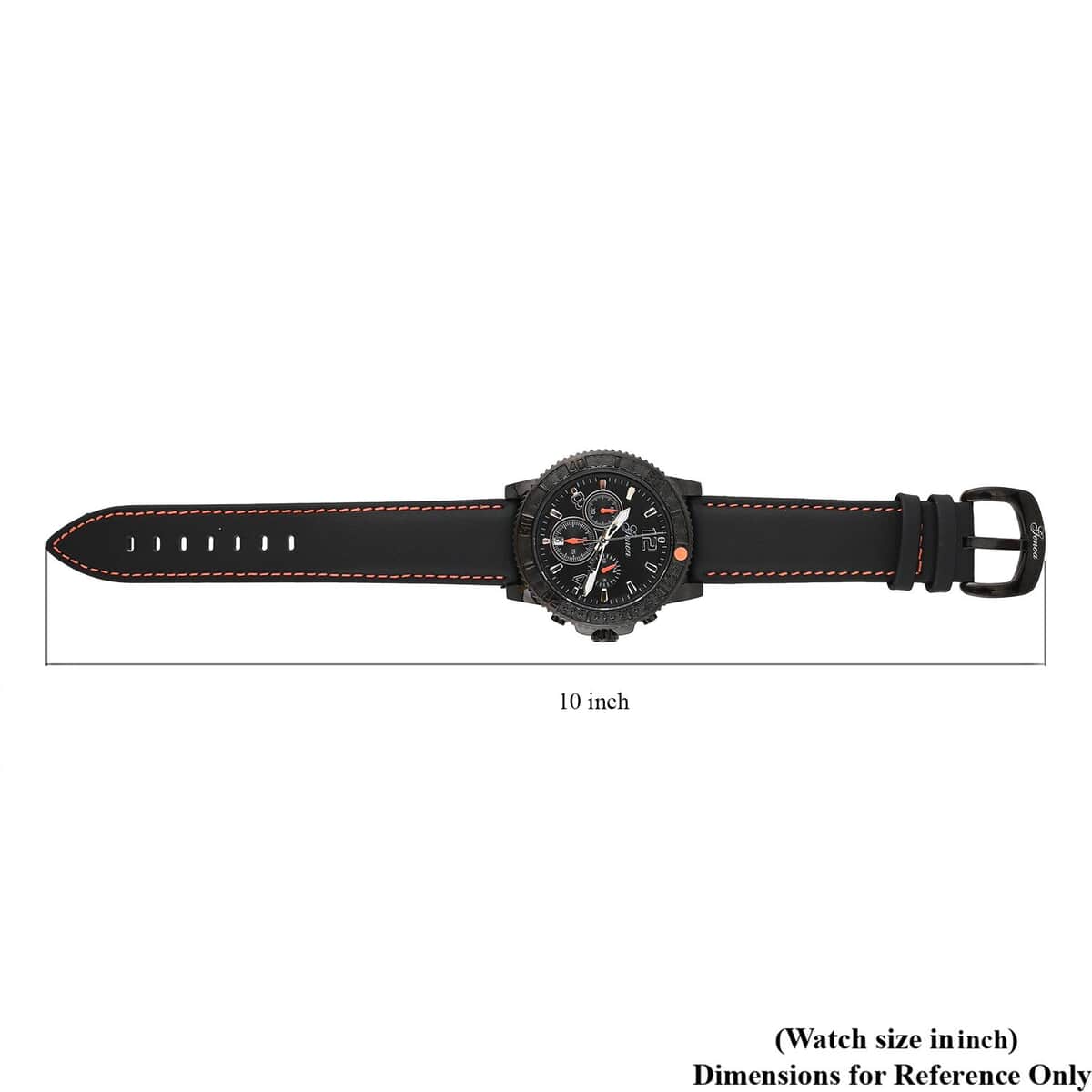 Genoa Multifunctional Quartz Movement Watch with Orange Line and Black Leather Strap (45mm) (8.0-9.25Inches) image number 6