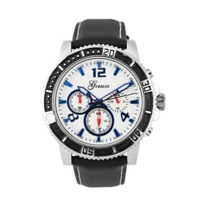 Genoa Multifunctional Quartz Movement Watch with White Line and Black Leather Strap (45mm) (8.0-9.25Inches)