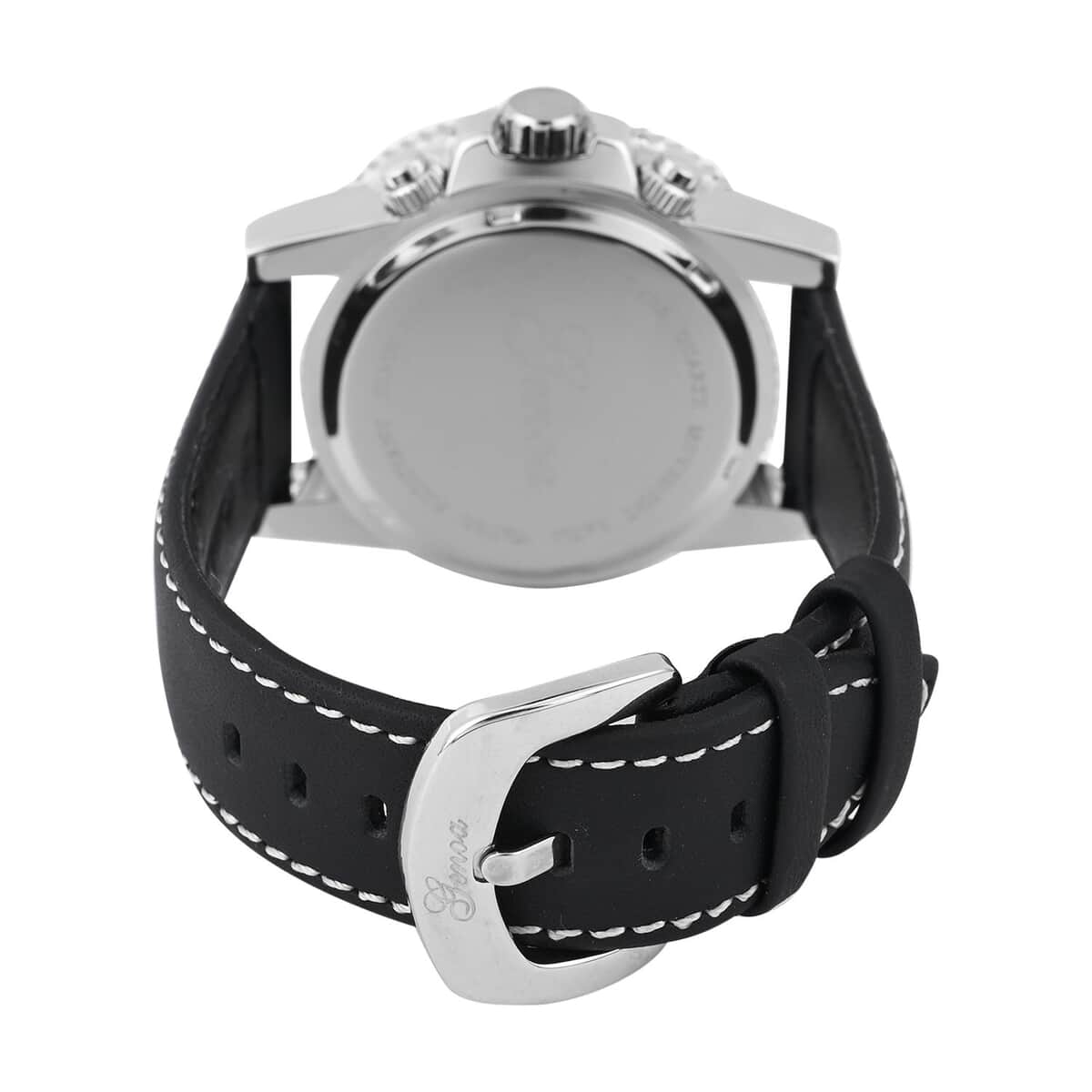 Genoa Multifunctional Quartz Movement Watch with White Line and Black Leather Strap (45mm) (8.0-9.25Inches) image number 5