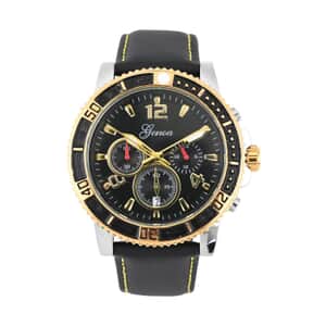 Genoa Multifunctional Quartz Movement Watch with Yellow Line and Black Leather Strap (45mm) (8.0-9.25Inches)