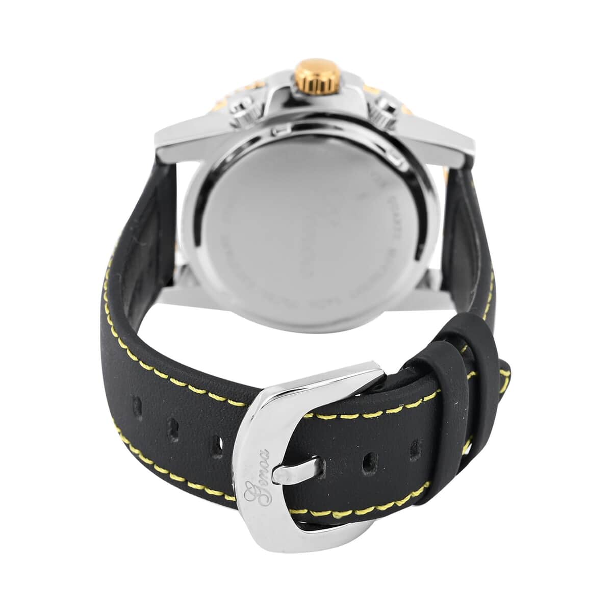 Genoa Multifunctional Quartz Movement Watch with Yellow Line and Black Leather Strap (45mm) (8.0-9.25Inches) image number 5