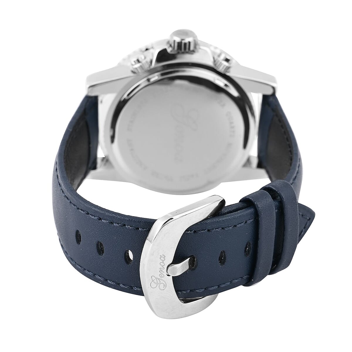 Genoa Multifunctional Quartz Movement Watch with Navy Blue Line and Leather Strap (45mm) (8.0-9.25Inches) image number 5