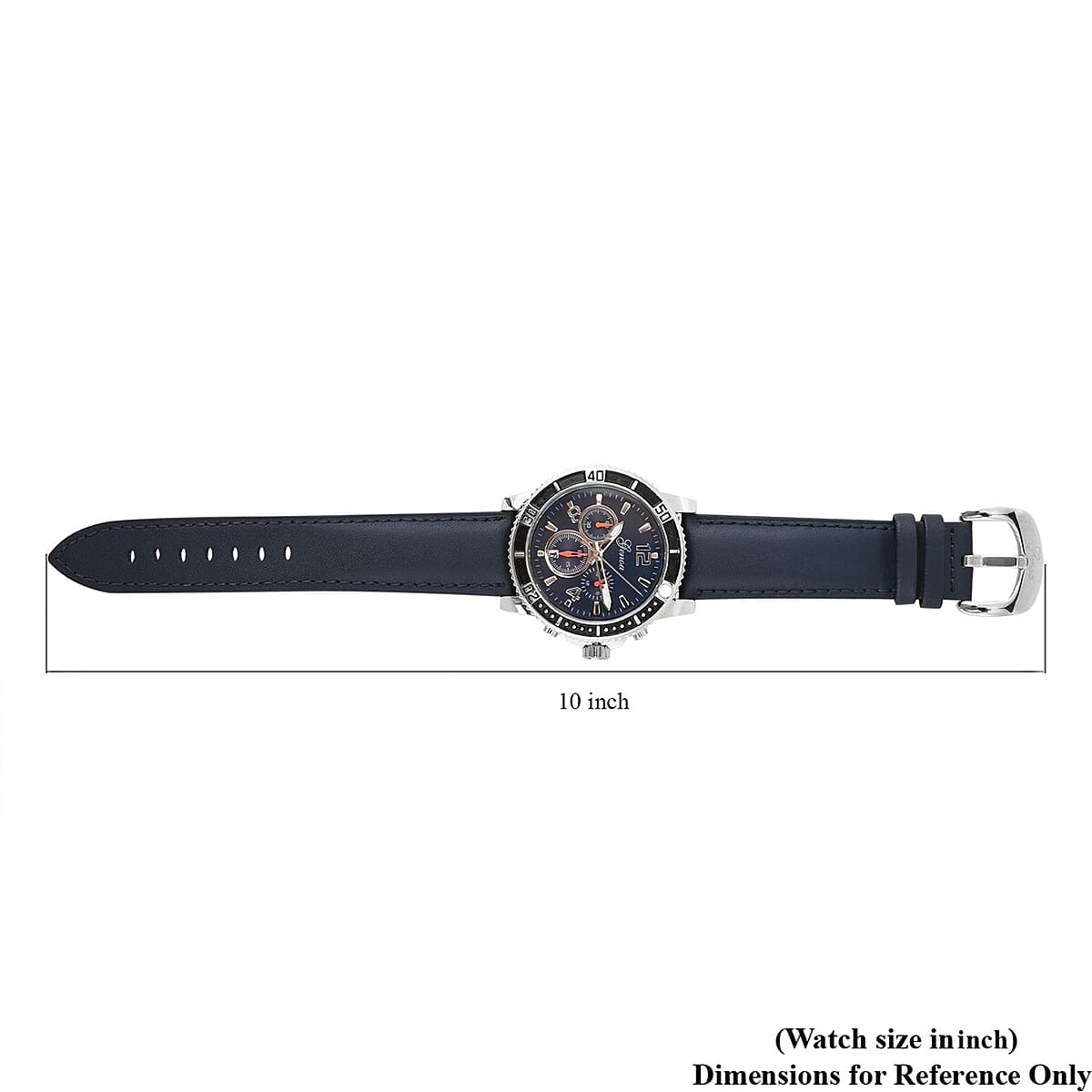 Genoa Multifunctional Quartz Movement Watch with Navy Blue Line and Leather Strap (45mm) (8.0-9.25Inches) image number 6