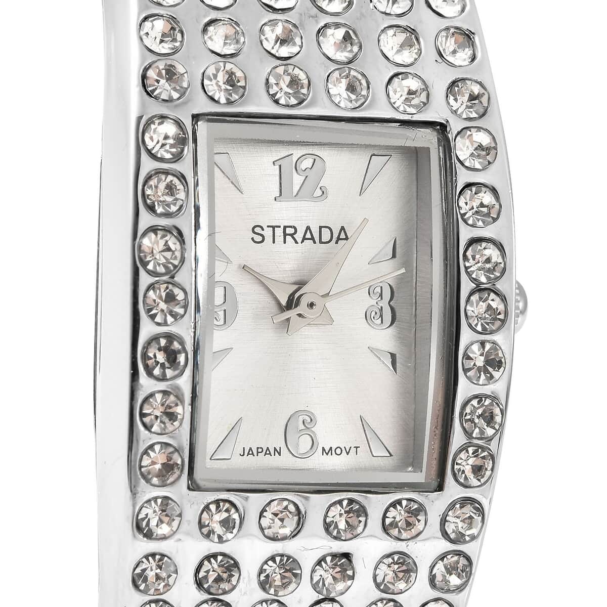 STRADA Austrian Crystal Japanese Movement Bangle Watch with Silvertone Strap (19.55x17.80mm) (up to 6.50 Inches) 3.00 ctw image number 3