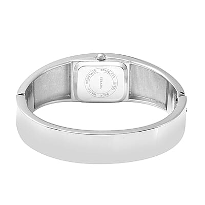 Strada Austrian Crystal Japanese Movement Bangle Watch with Silvertone Strap (19.55x17.80mm) (up to 6.50 Inches) 3.00 ctw