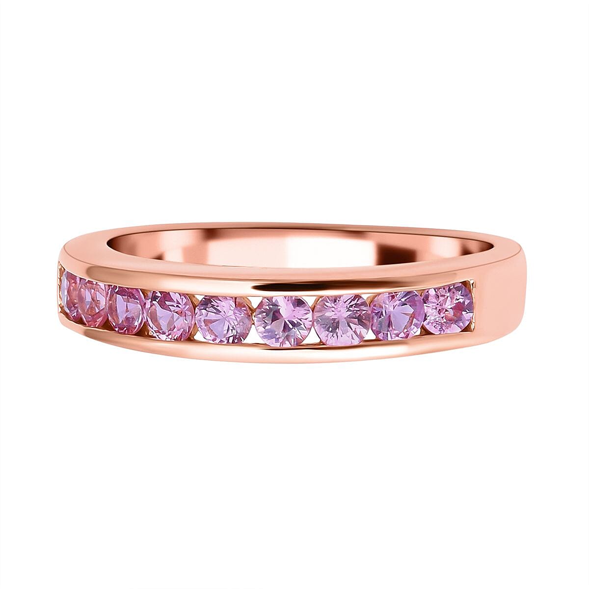 Pink Sapphire 1.10 ctw Band Ring in 14K Rose Gold Over Sterling Silver (Size 8.0)