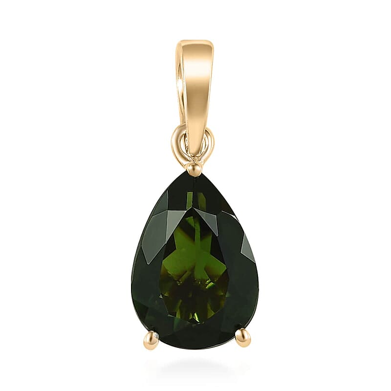 Luxoro 10K Yellow Gold Premium Tanzanian Chrome Tourmaline Solitaire Pendant 1.75 ctw