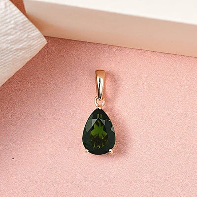 Luxoro 10K Yellow Gold Premium Tanzanian Chrome Tourmaline Solitaire Pendant 1.75 ctw