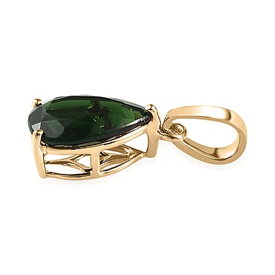 Luxoro 10K Yellow Gold Premium Tanzanian Chrome Tourmaline Solitaire Pendant 1.75 ctw