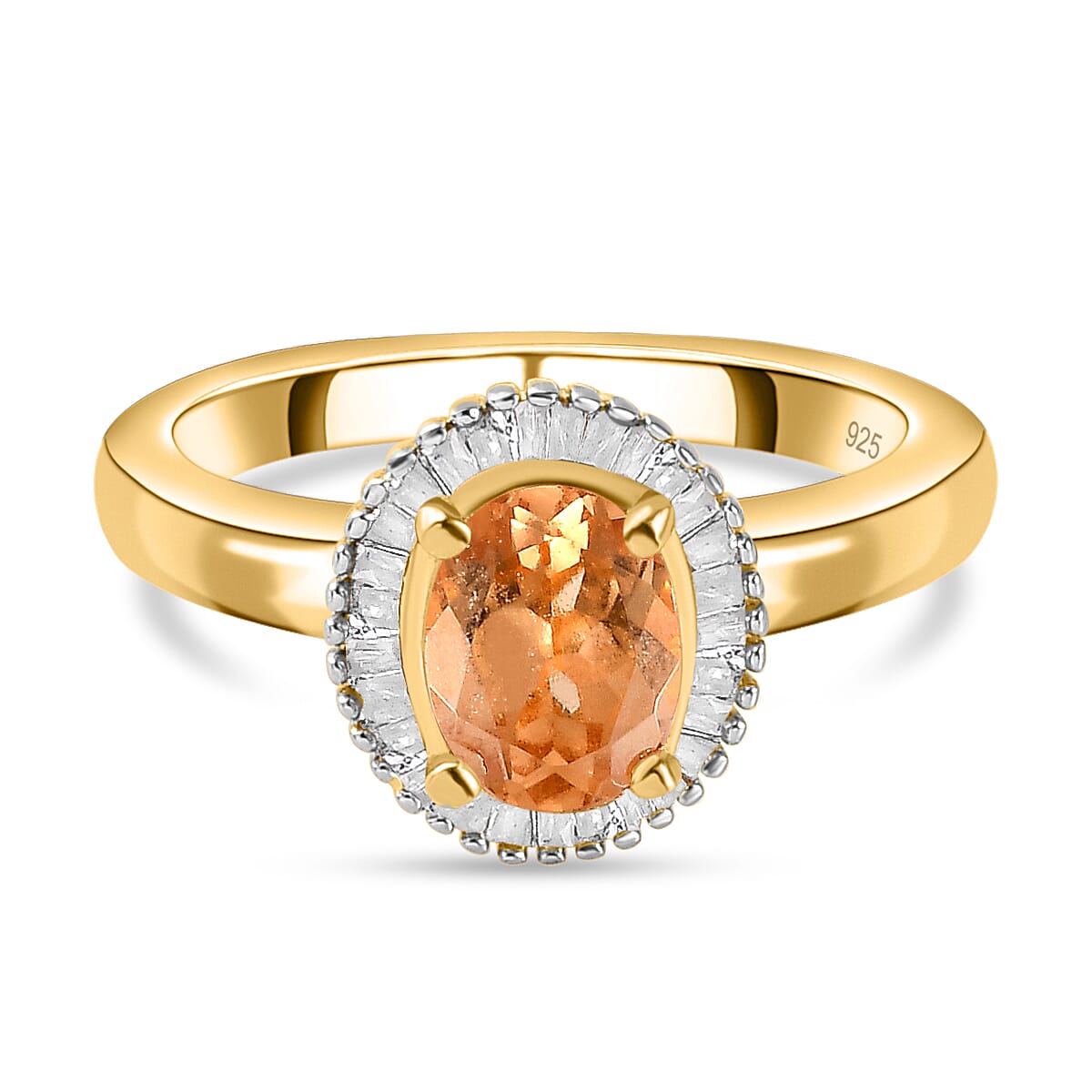 Imperial Garnet and White Diamond 1.66 ctw Ring in 18K Vermeil Yellow Gold Over Sterling Silver (Size 10.0)