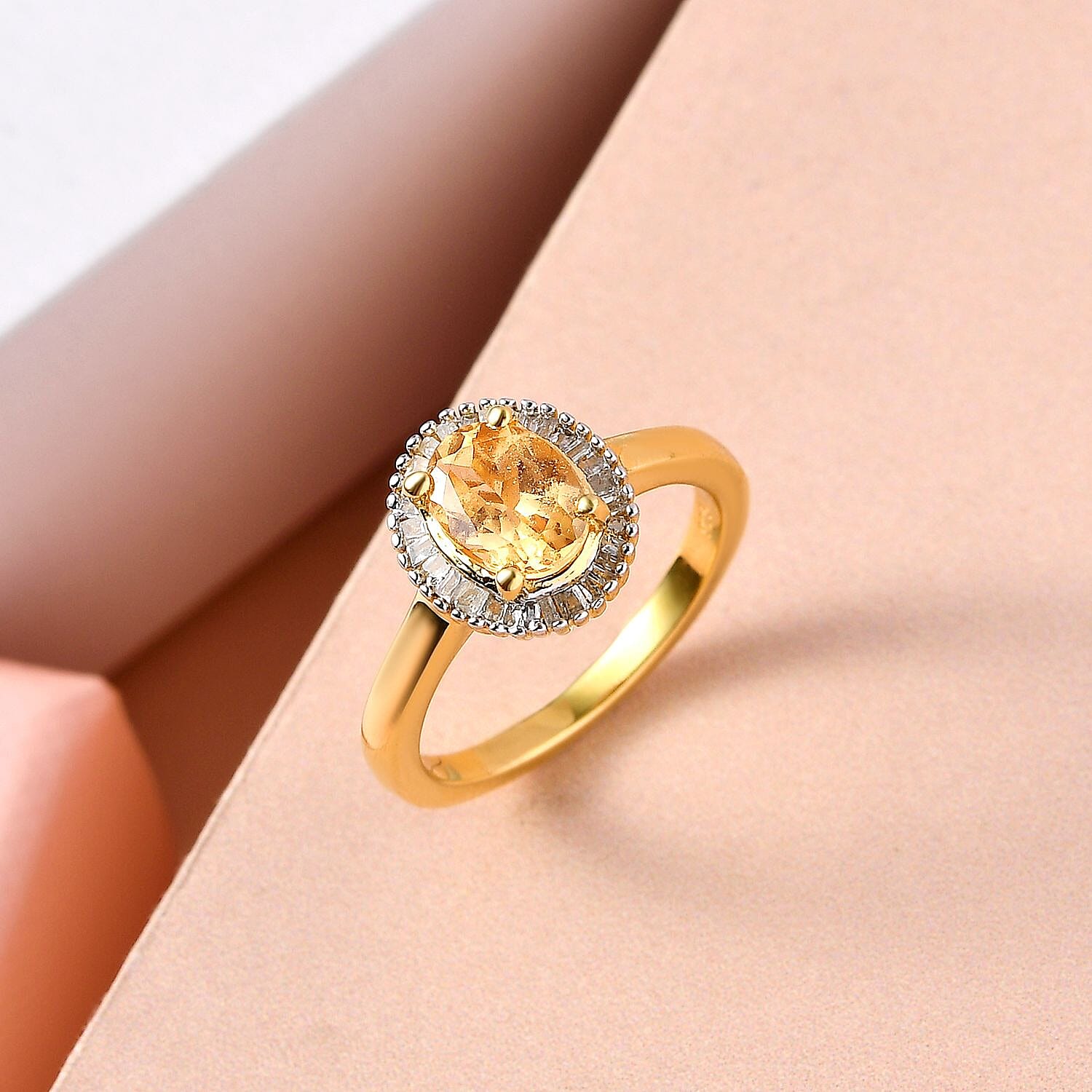 Imperial Garnet and White Diamond 1.66 ctw Ring in 18K Vermeil Yellow Gold Over Sterling Silver (Size 10.0)