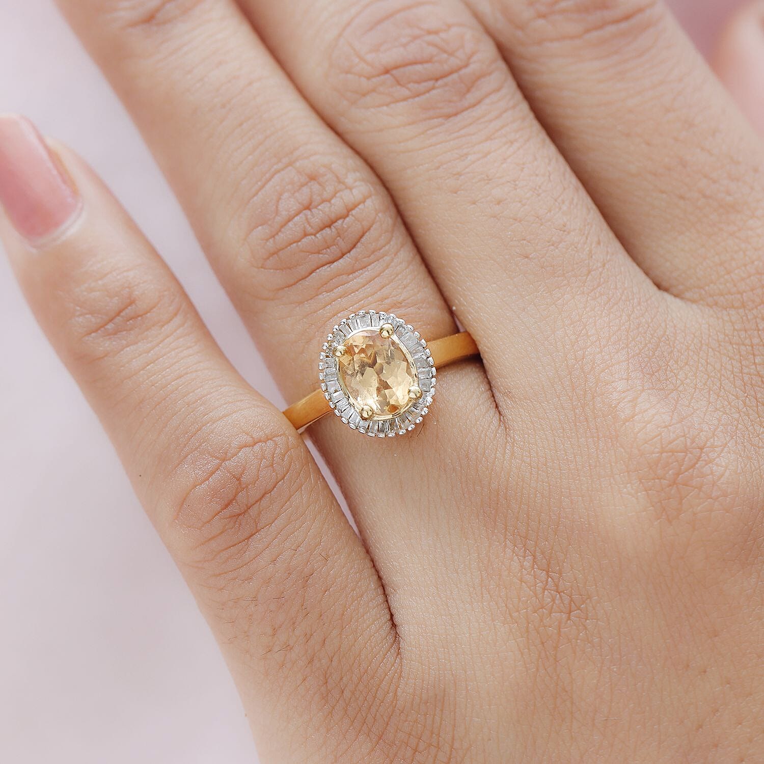 Imperial Garnet and White Diamond 1.66 ctw Ring in 18K Vermeil Yellow Gold Over Sterling Silver (Size 10.0)