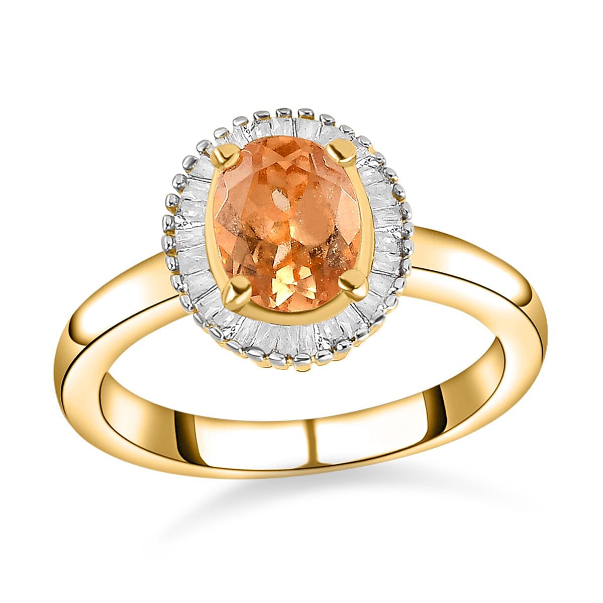Imperial Garnet and White Diamond 1.66 ctw Ring in 18K Vermeil Yellow Gold Over Sterling Silver (Size 10.0)