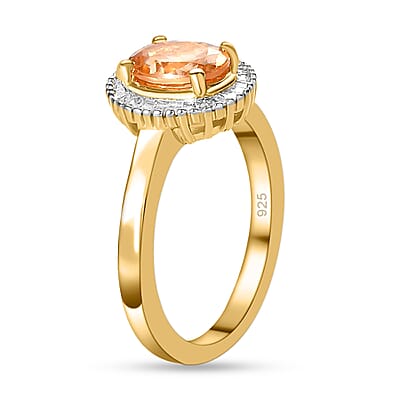 Imperial Garnet and White Diamond 1.66 ctw Ring in 18K Vermeil Yellow Gold Over Sterling Silver (Size 10.0)