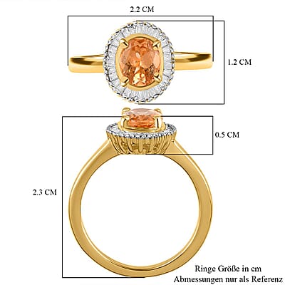 Imperial Garnet and White Diamond 1.66 ctw Ring in 18K Vermeil Yellow Gold Over Sterling Silver (Size 10.0)