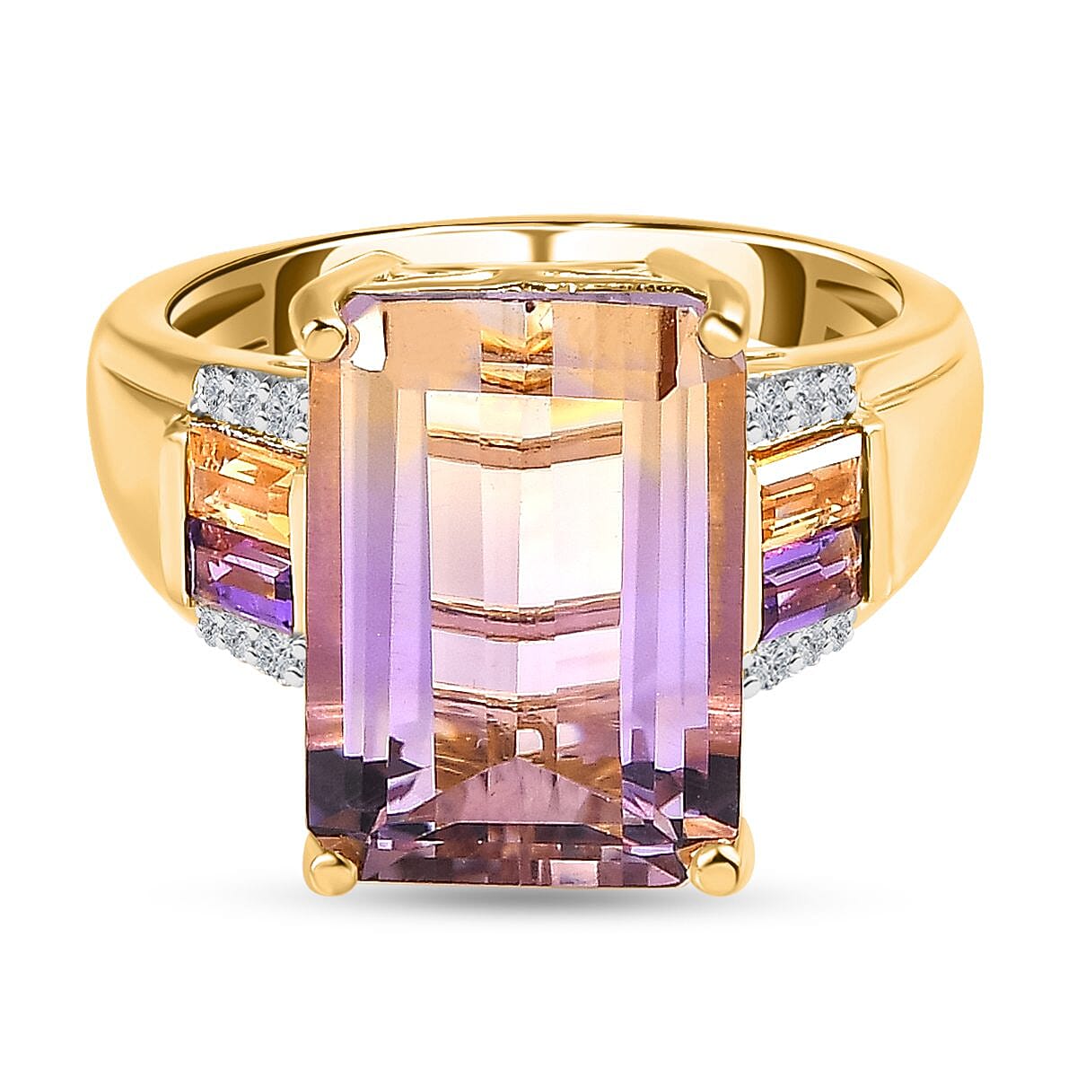 Ametrine, Multi Gemstone 7.22 ctw Ring in 18K Vermeil Yellow Gold Over Sterling Silver (Size 10.0)