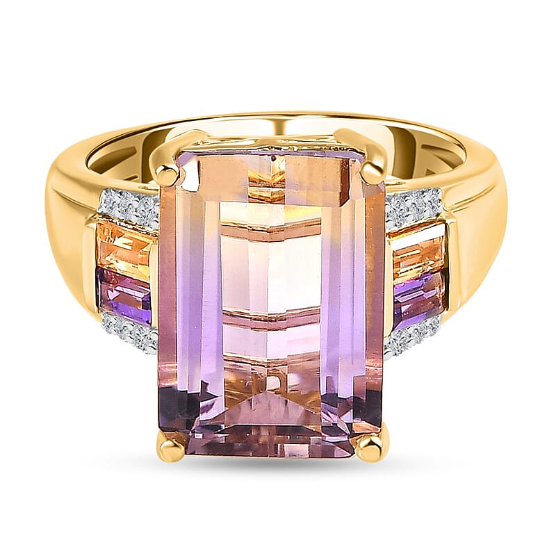 Ametrine, Multi Gemstone 7.22 ctw Ring in 18K Vermeil Yellow Gold Over Sterling Silver (Size 10.0)
