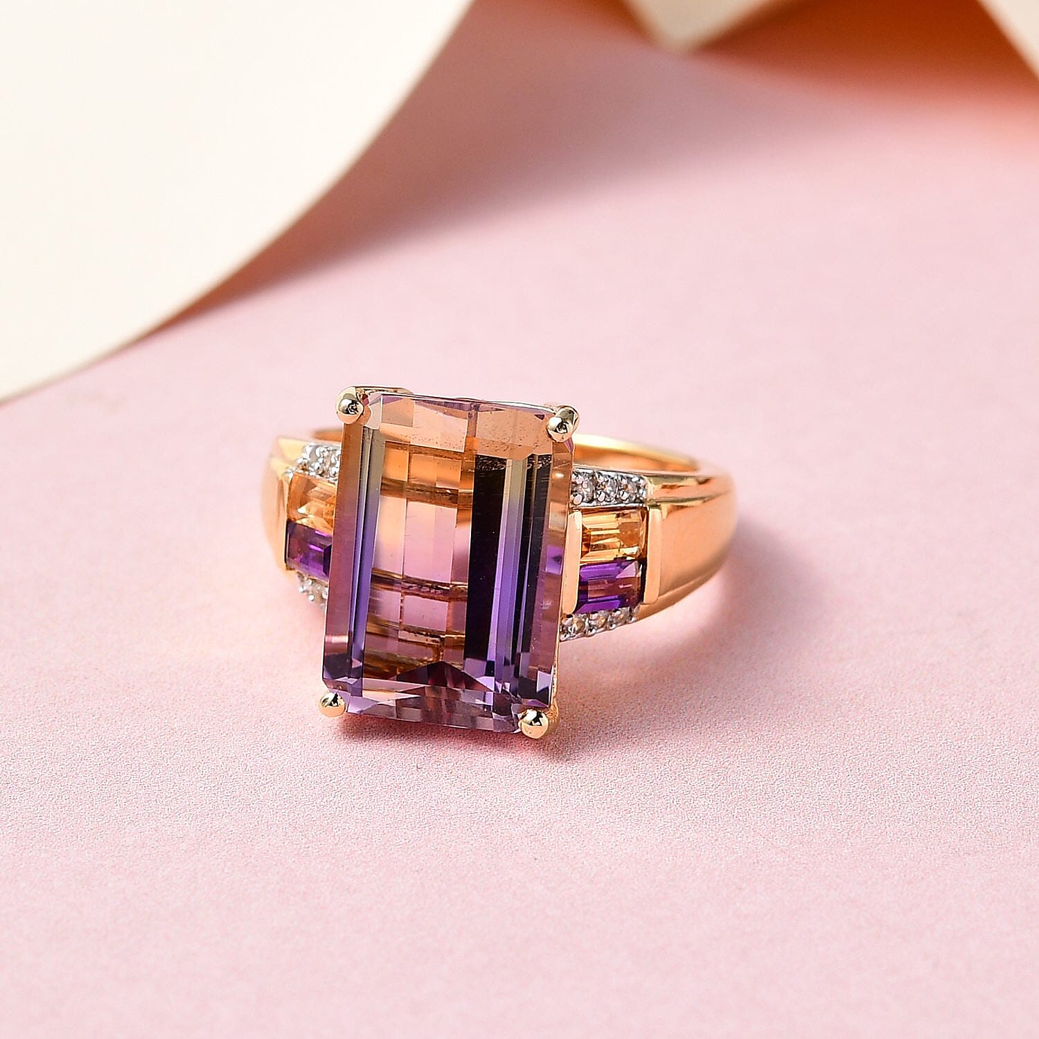 Ametrine, Multi Gemstone 7.22 ctw Ring in 18K Vermeil Yellow Gold Over Sterling Silver (Size 10.0)