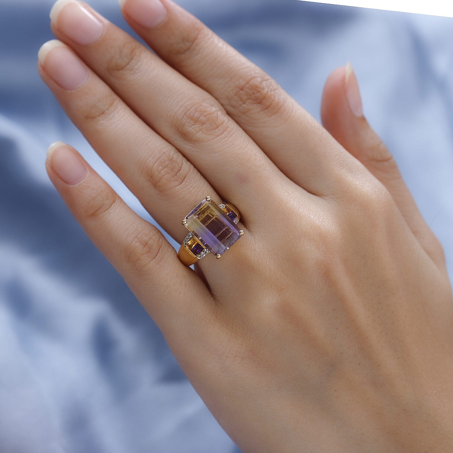 Ametrine, Multi Gemstone 7.22 ctw Ring in 18K Vermeil Yellow Gold Over Sterling Silver (Size 10.0)