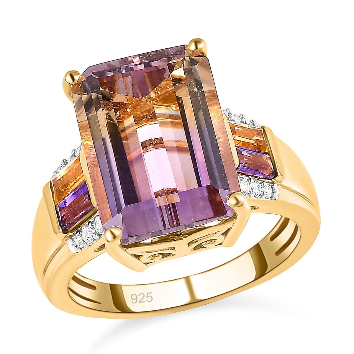 Ametrine, Multi Gemstone 7.22 ctw Ring in 18K Vermeil Yellow Gold Over Sterling Silver (Size 10.0)