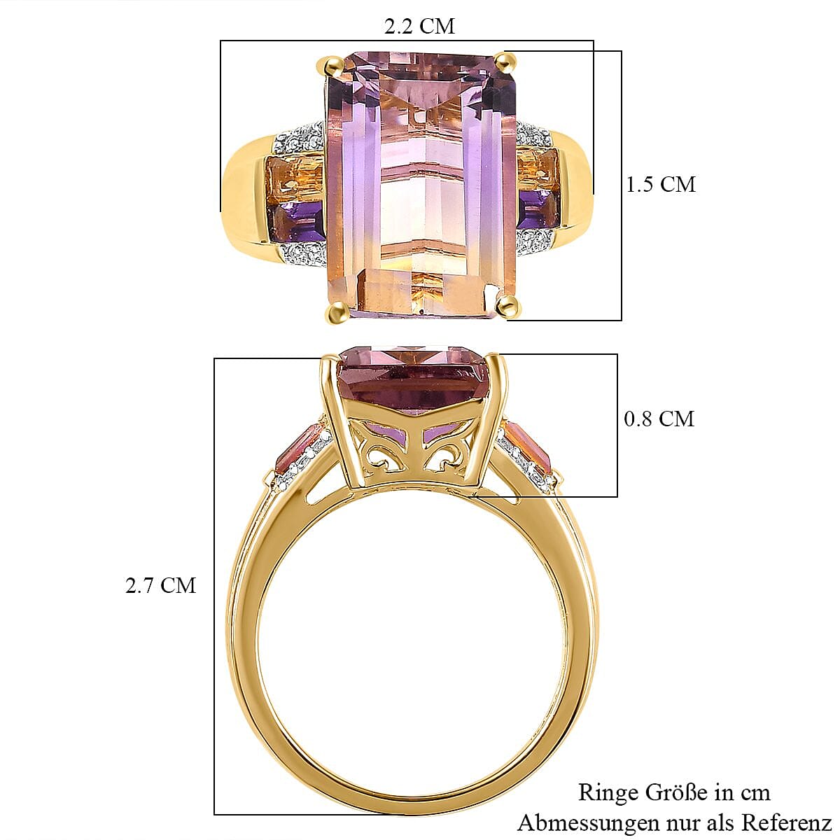 Ametrine, Multi Gemstone 7.22 ctw Ring in 18K Vermeil Yellow Gold Over Sterling Silver (Size 10.0)