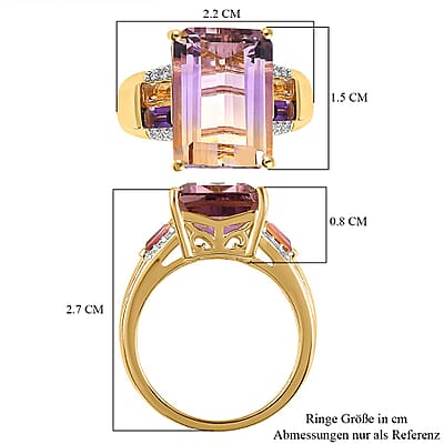 Ametrine, Multi Gemstone 7.22 ctw Ring in 18K Vermeil Yellow Gold Over Sterling Silver (Size 10.0)