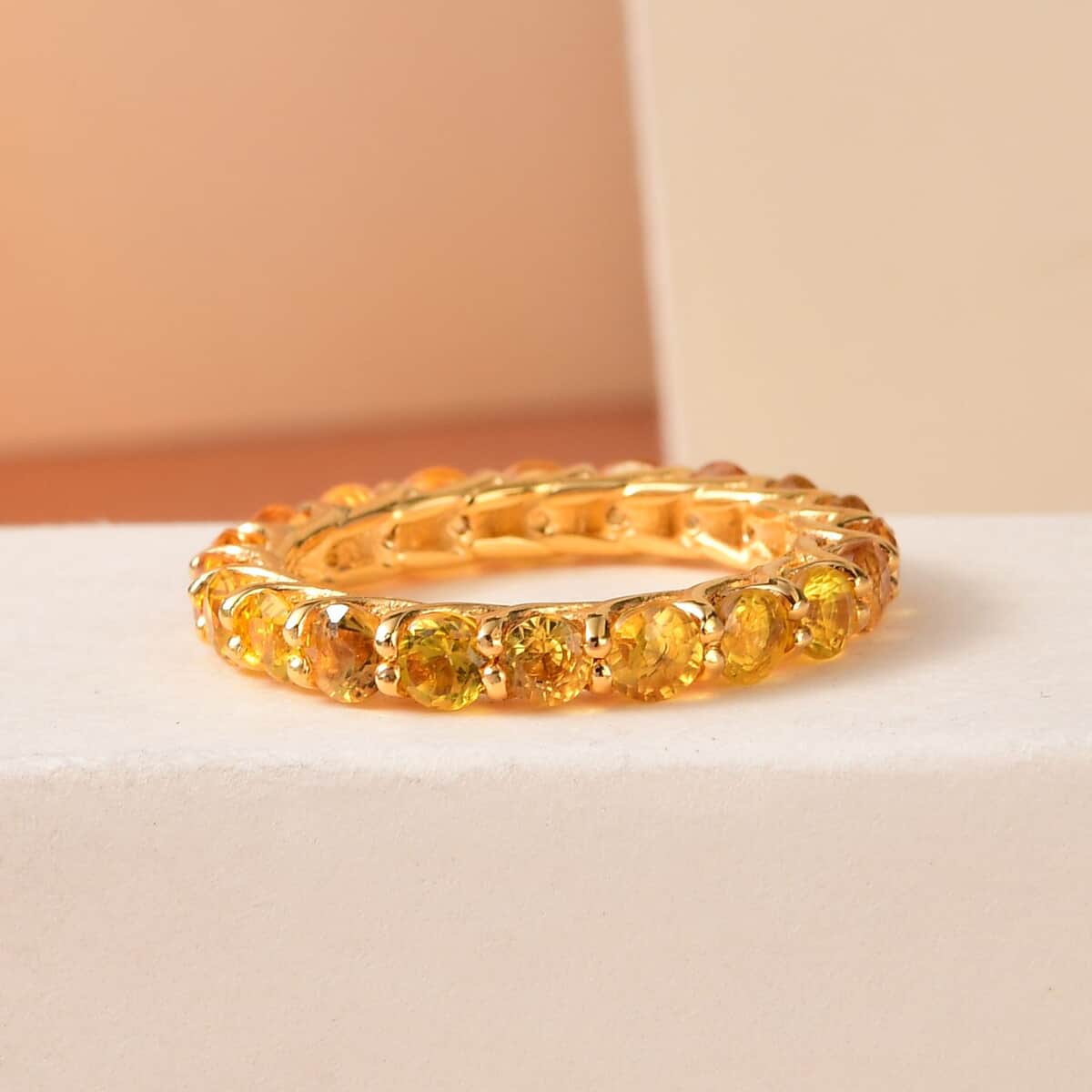 Madagascar Yellow Sapphire Eternity Band Ring in Vermeil Yellow Gold Over Sterling Silver (Size 7.0) 3.25 ctw image number 1