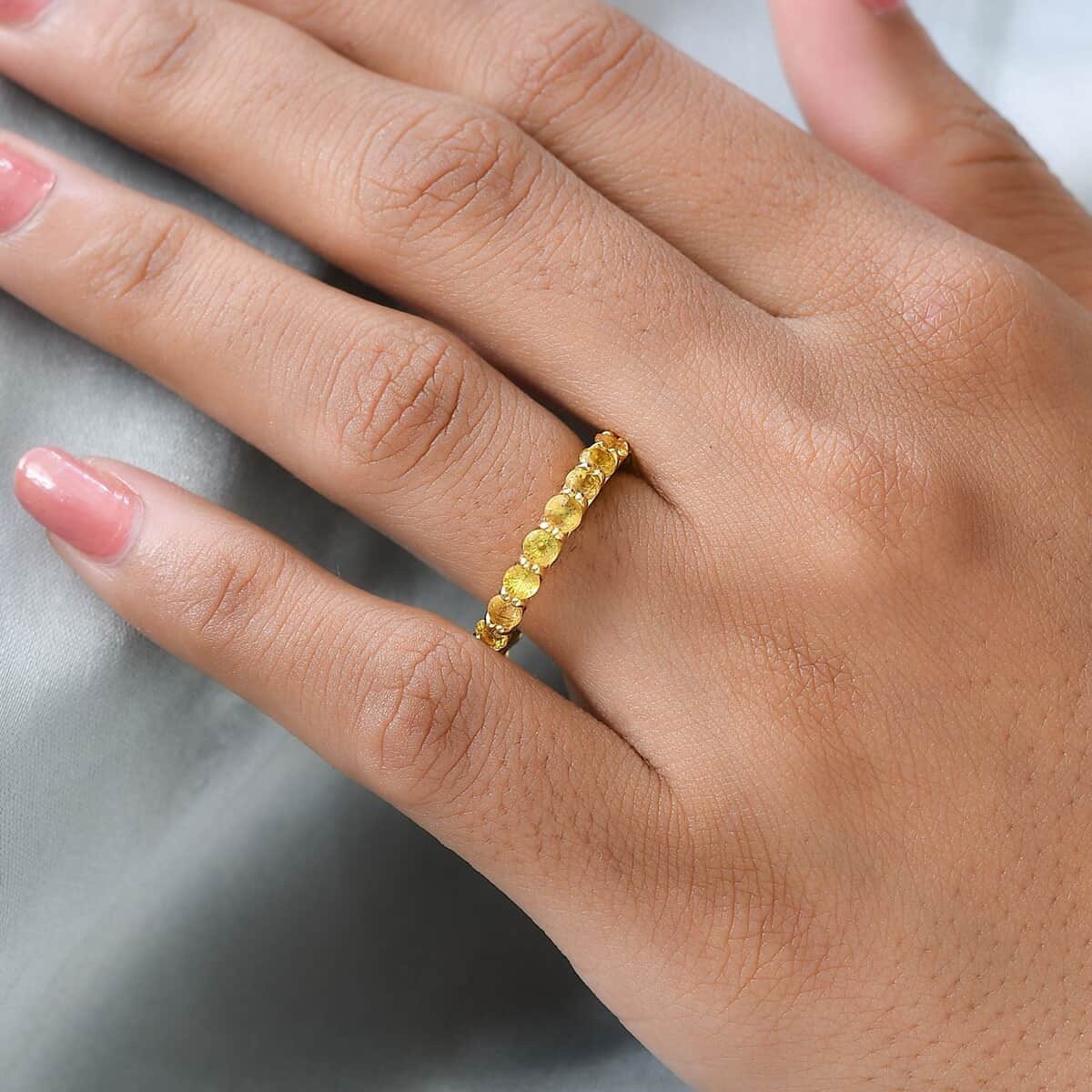 Madagascar Yellow Sapphire Eternity Band Ring in Vermeil Yellow Gold Over Sterling Silver (Size 7.0) 3.25 ctw image number 2