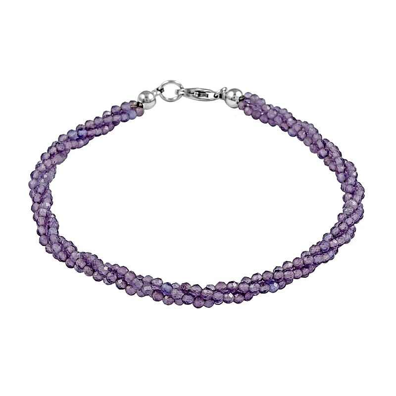 African Amethyst Beaded Bracelet in Sterling Silver (7.25 In) 30.00 ctw