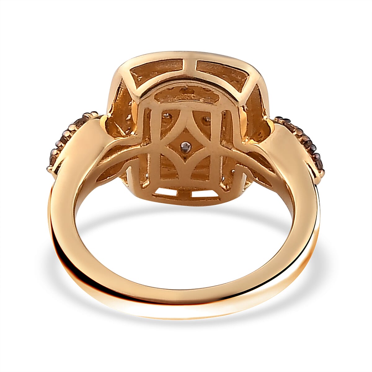 Jenipapo Andalusite and Natural White Zircon Cluster Ring in Rhodium and Vermeil YG Over Sterling Silver (Size 10.0) 1.15 ctw