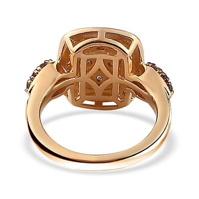 Jenipapo Andalusite and Natural White Zircon Cluster Ring in Rhodium and Vermeil YG Over Sterling Silver (Size 10.0) 1.15 ctw