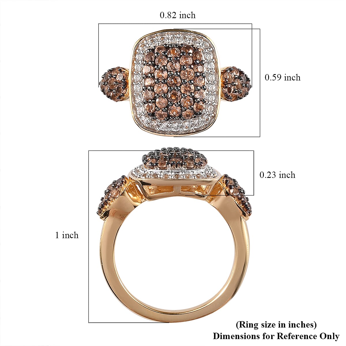 Jenipapo Andalusite and Natural White Zircon Cluster Ring in Rhodium and Vermeil YG Over Sterling Silver (Size 10.0) 1.15 ctw